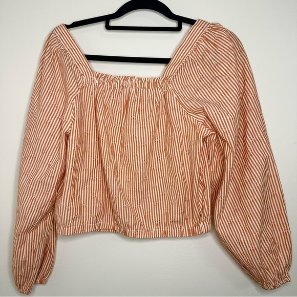 Madewell Puff-Sleeve Button-Front Crop Top in Embroidered Stripe XS - Picture 5 of 8